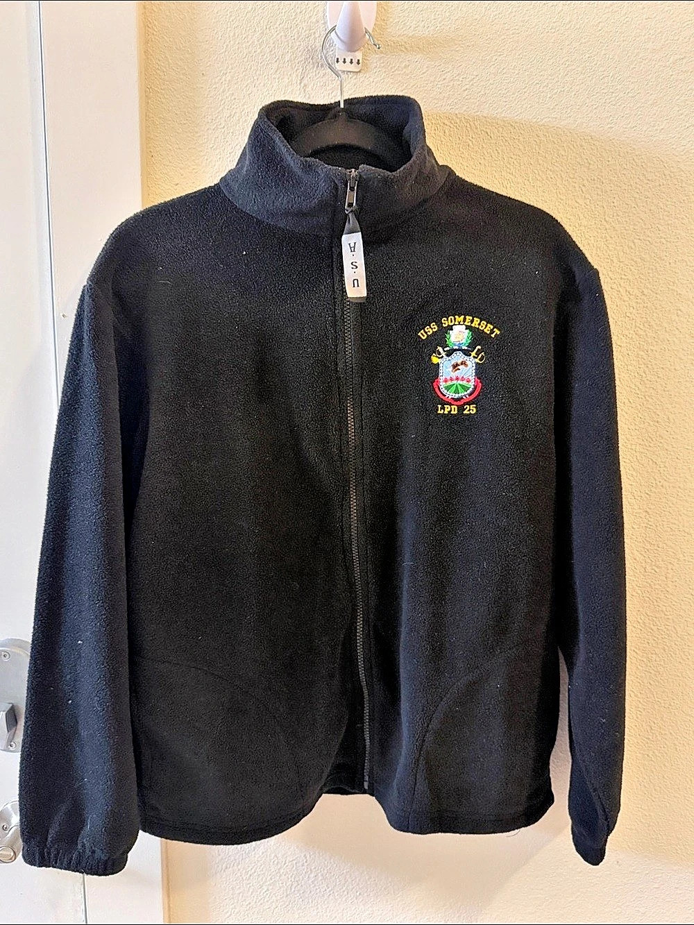 USS Somerset LPD-25 US Navy Fleece Jacket Men’s M Made in USA Black